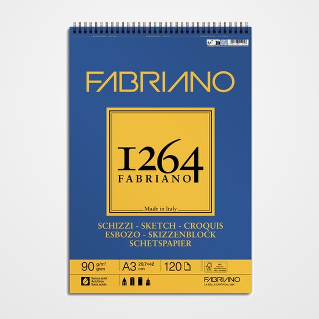 BLOC DE DIBUJO FABRIANO 1264 ESBOZO CON ESPIRAL GRANO NATURAL A3 90g 120h