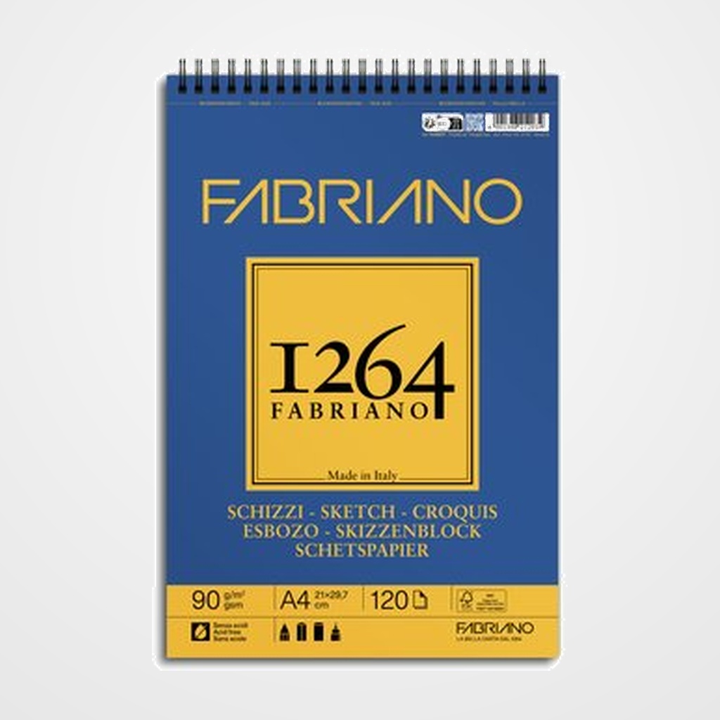 BLOC DE DIBUJO FABRIANO 1264 ESBOZO CON ESPIRAL GRANO NATURAL A4 90g 120h