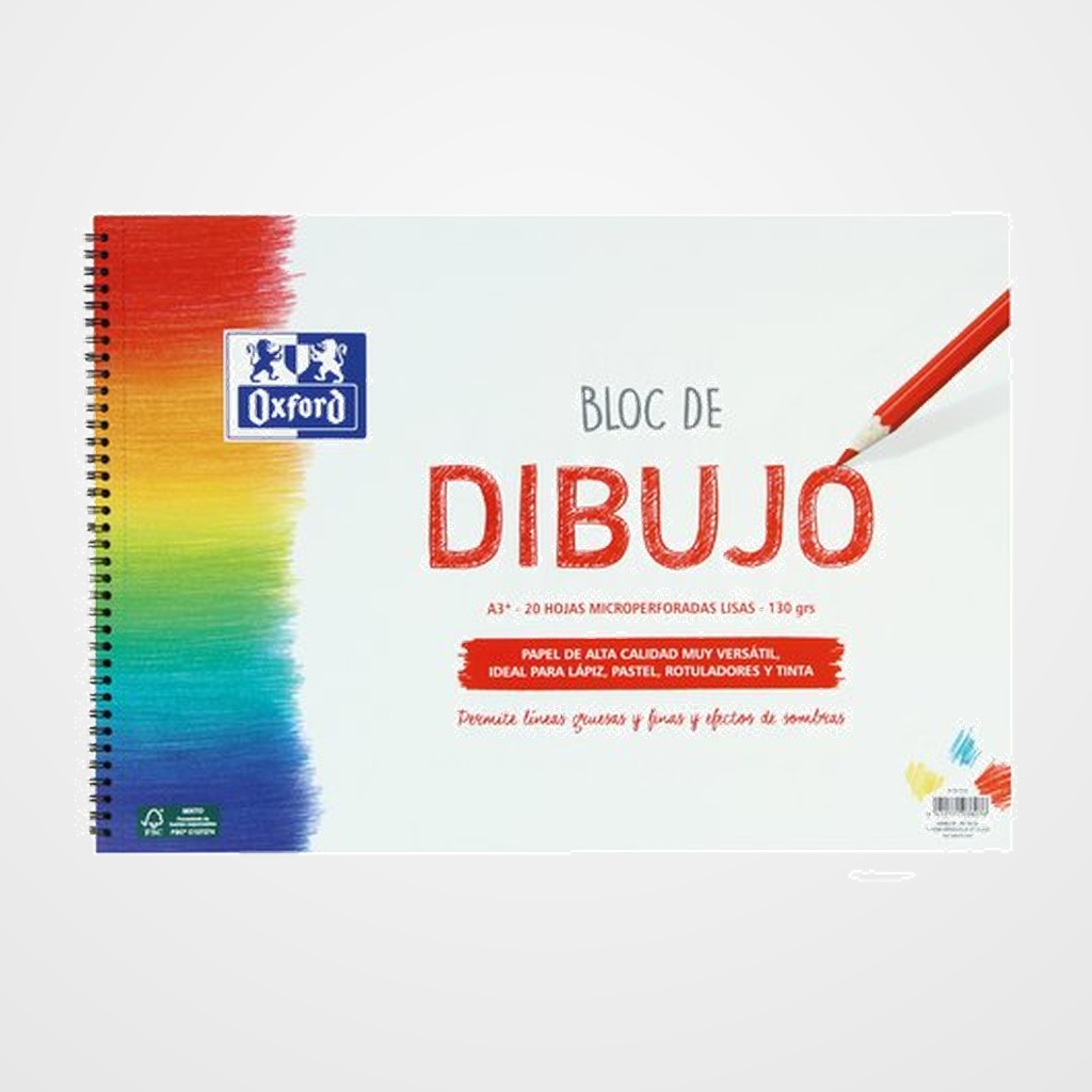 BLOC DE DIBUJO OXFORD CON ESPIRAL LISO A3+ 130g 20h (rojo)