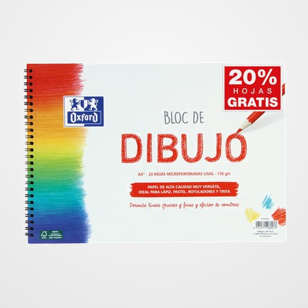 BLOC DE DIBUJO OXFORD CON ESPIRAL LISO A4+ 130g 20h (rojo)