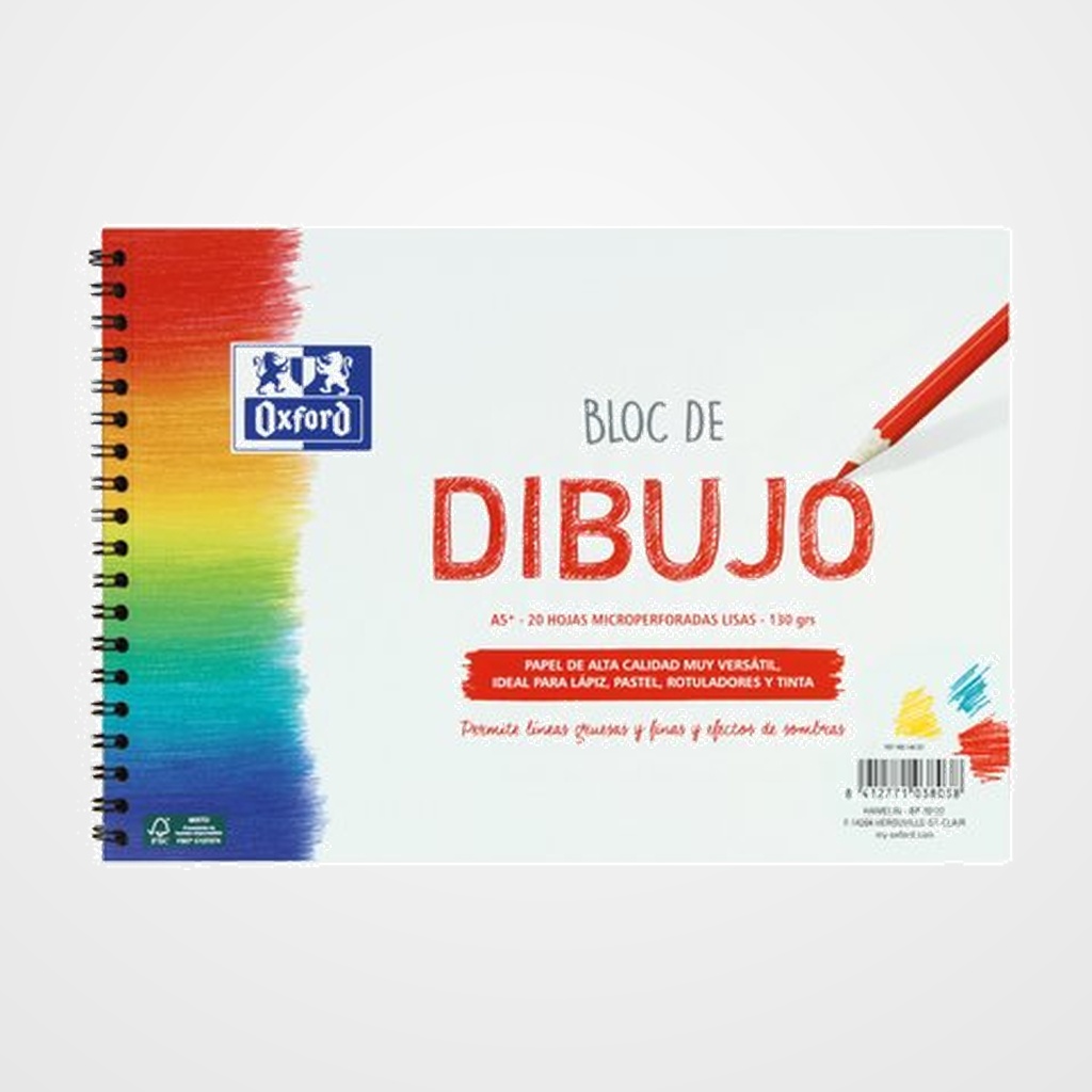 BLOC DE DIBUJO OXFORD CON ESPIRAL LISO A5+ 130g 20h (rojo)