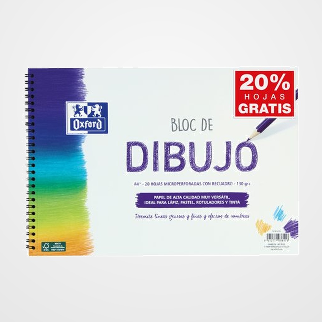 BLOC DE DIBUJO OXFORD CON ESPIRAL LISO con RECUADRO A4+ 130g 20h (lila)