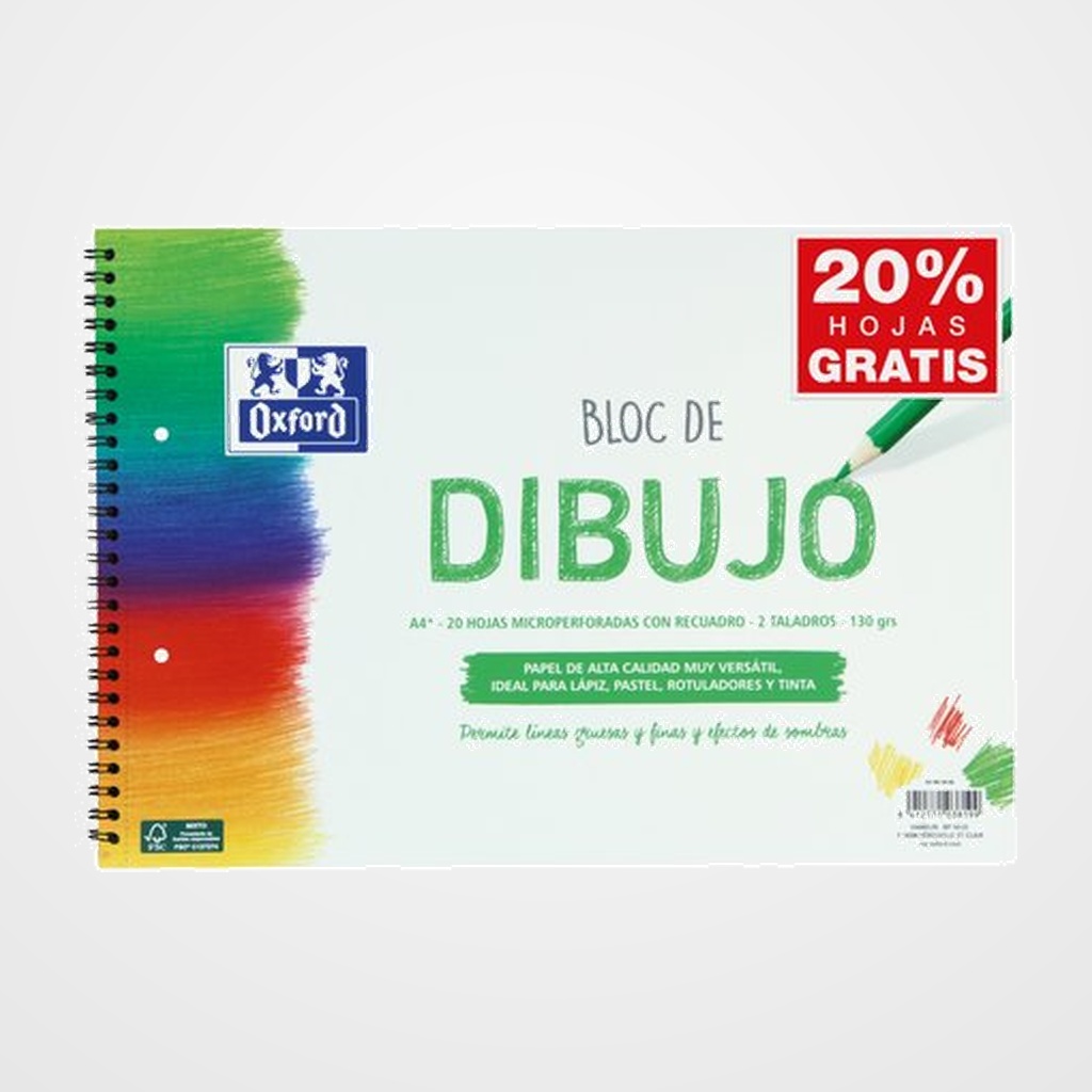 BLOC DE DIBUJO OXFORD CON ESPIRAL LISO con RECUADRO 2 TALADROS A4+ 130g 20h(verde)