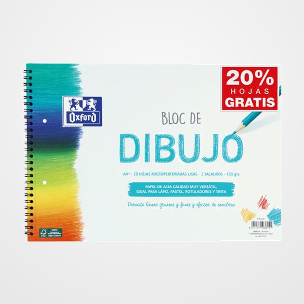 BLOC DE DIBUJO OXFORD CON ESPIRAL LISO 2 TALADROS A4+ 130g 20h (azul)