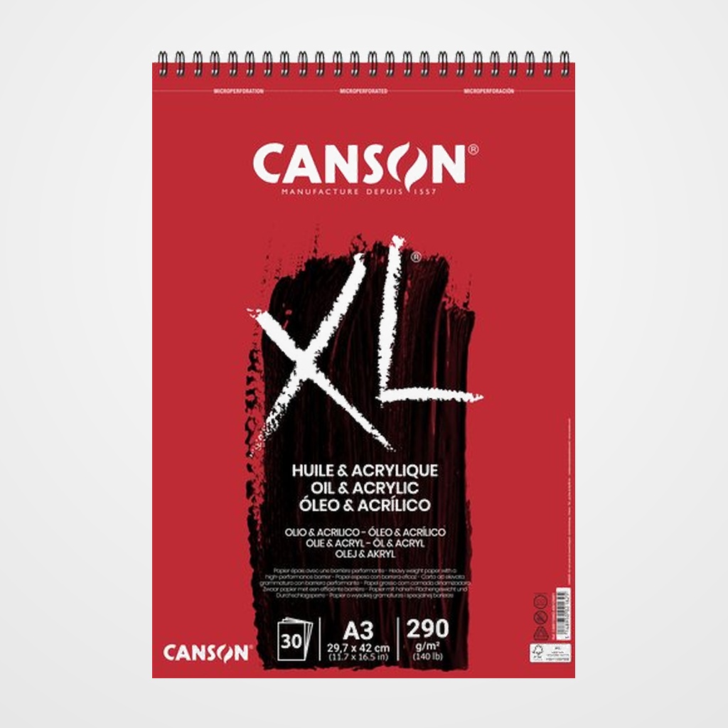 BLOC DE DIBUJO CANSON XL OLEO Y ACRILICO CON ESPIRAL NO ENTELADO A3 300g 30h