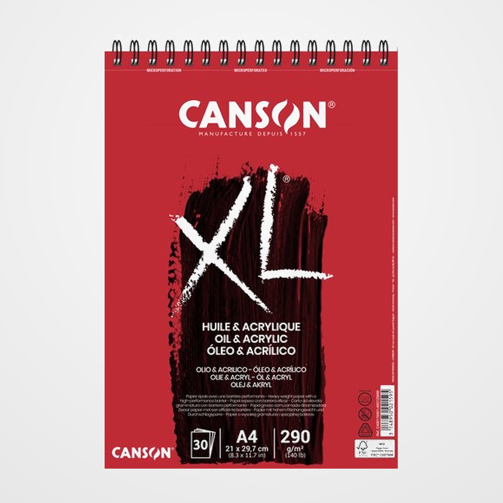 BLOC DE DIBUJO CANSON XL OLEO Y ACRILICO CON ESPIRAL NO ENTELADO A4 300g 30h