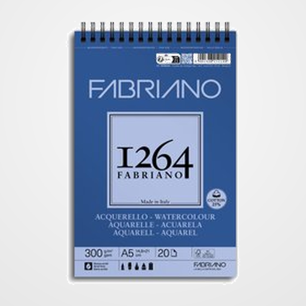 BLOC DE DIBUJO FABRIANO 1264 ACUARELA CON ESPIRAL LISO GRANO FINO A5 300g 20h