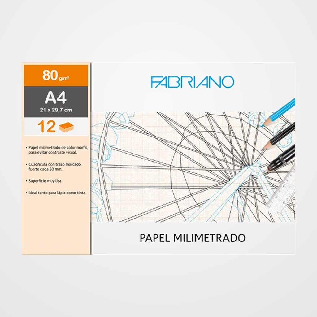 LAMINA FABRIANO MILIMETRADO 80 gr. MINI-PACK de 12 A4