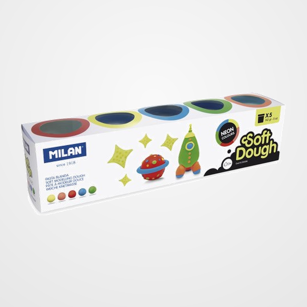 PASTA MODELAR MILAN SOFT DOUGH NEON CAJA de 5 (botes de 142 gr.)