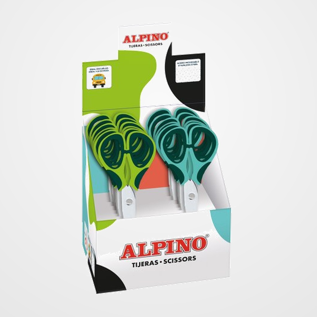 TIJERAS ESCOLARES  ALPINO COLORFUL EXPOSITOR DE 12