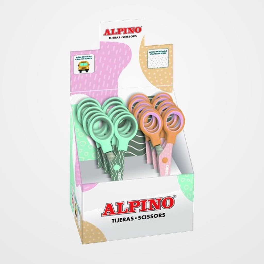 TIJERAS ESCOLARES  ALPINO PASTEL EXPOSITOR DE 12