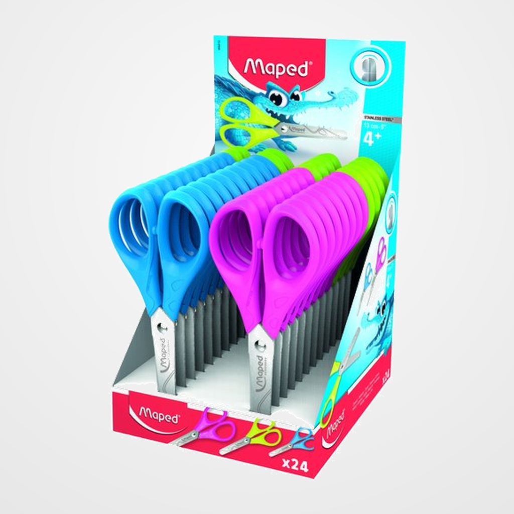 TIJERAS ESCOLARES MAPED ESSENTIALS PULSE 13 cm. EXPOSITOR de 24