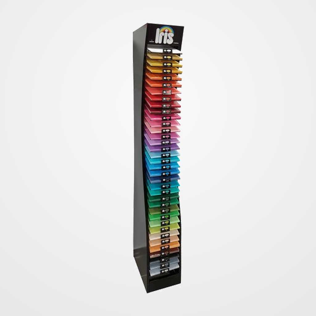 CARTULINA A4 IRIS 185g EXPOSITOR de 36 ESTANTES (NUEVO) CONTENIDO 3600 uds (36 colores)