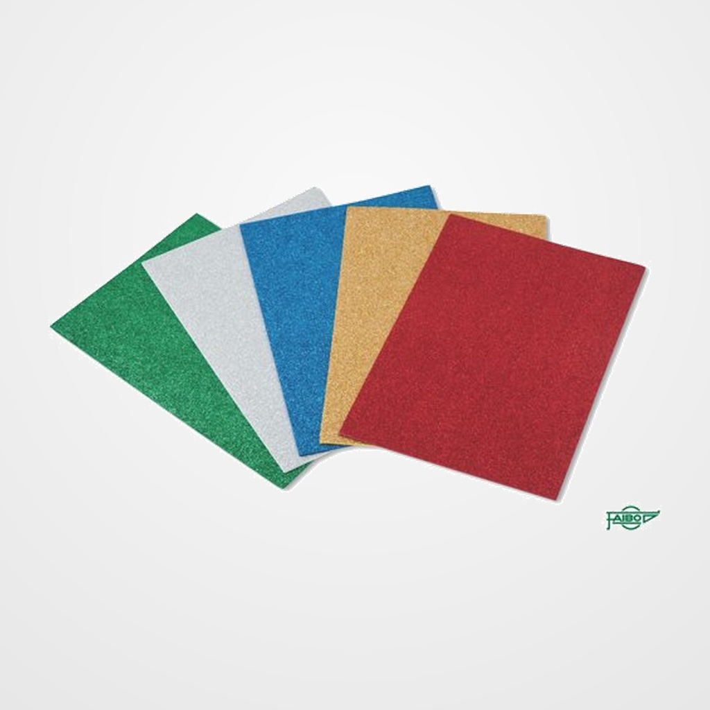 GOMA EVA  FAIBO PURPURINA HOJA 40x60 BOLSA de 5 ORO-PLATA-VERDE-AZUL-ROJO