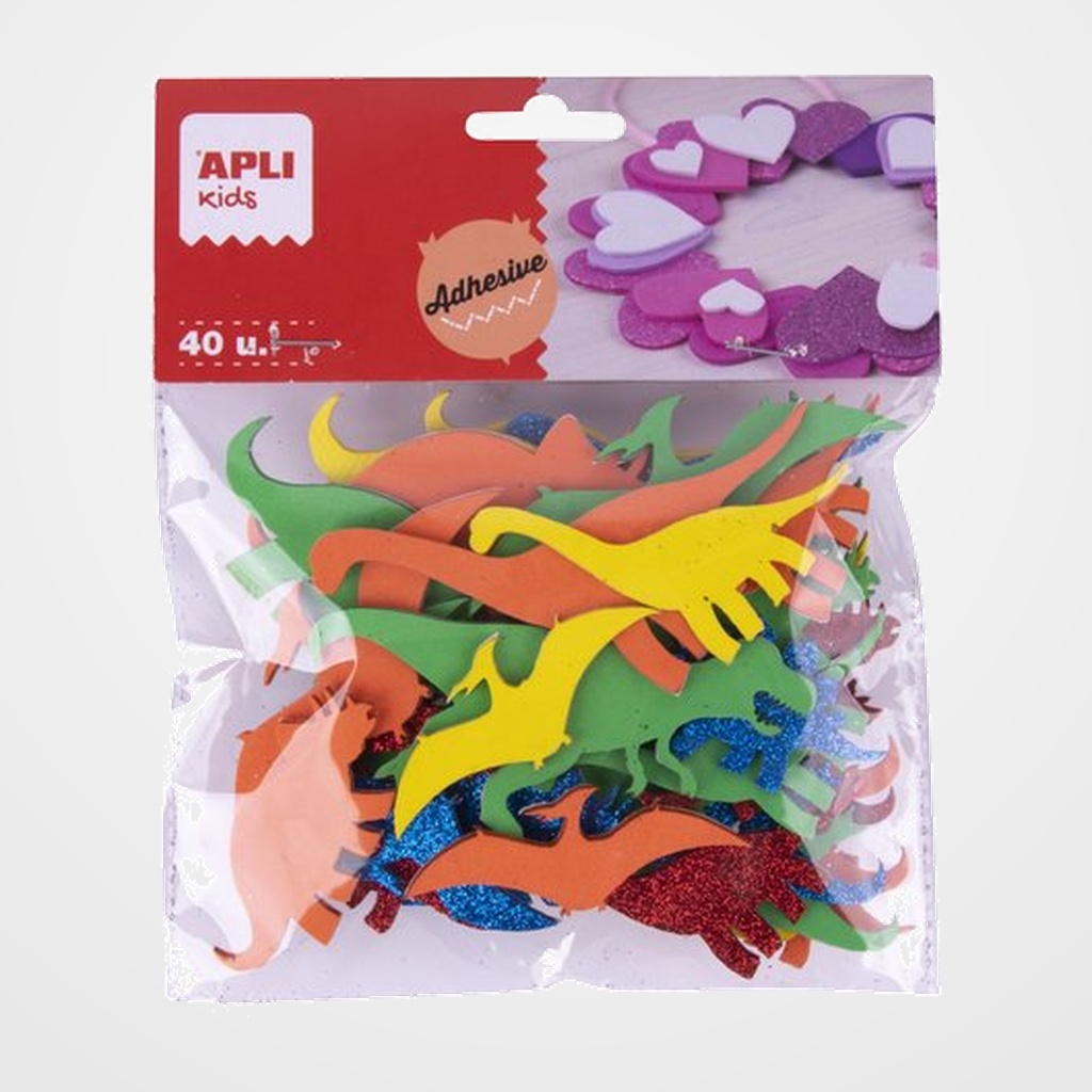 GOMA EVA APLI FORMAS ADHESIVAS DINOSAURIOS SURTIDO BOLSA de 40