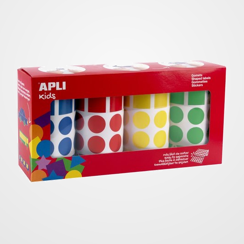 GOMETS APLI  ROLLO 59h FIGURAS GEOM.(CL.,TR.,CD.,RG.) 20 mm PACK 4 rollos (AM-AZ-RJ-VD) 8.260 uds. (18804)