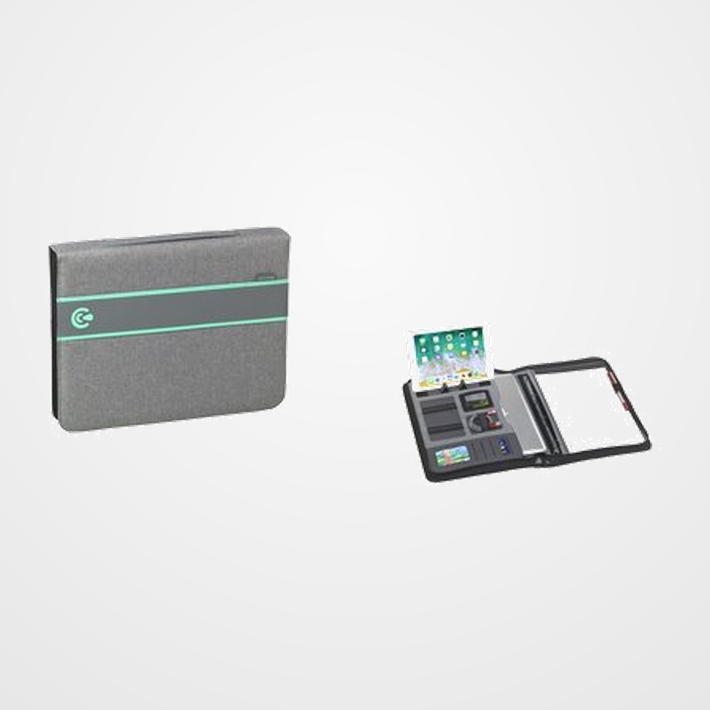 CARPETA de CONGRESOS CARCHIVO VENTURE 34x26x45 cm CIERRE CREMALLERA, BOLSILLO ULTRABOOK, SOPORTE ATRIL, BOLSILLOS ACCE., 4 anillas y ASA REFORZADA GRIS