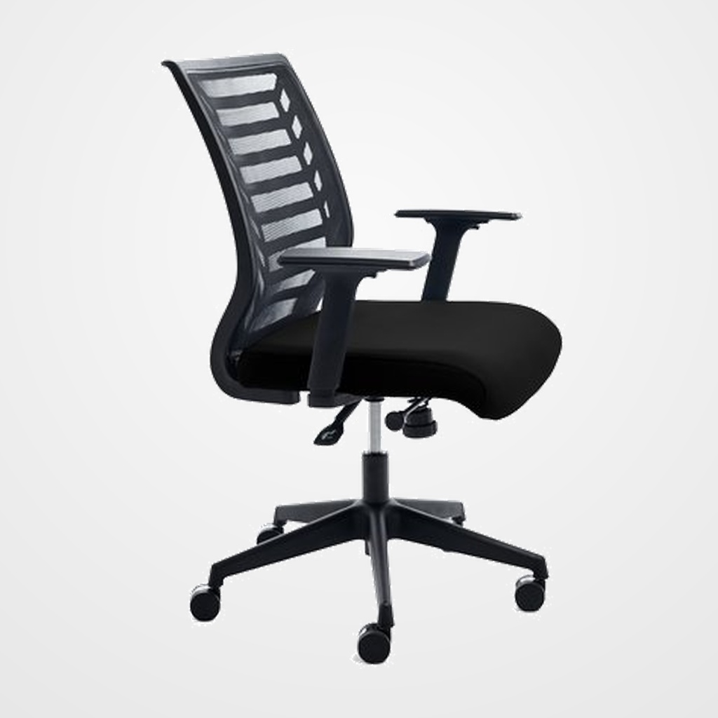 SILLA ROCADA RD-907/4 RESPALDO MALLA NEGRO CON BRAZOS Y TAPICERIA NEGRA