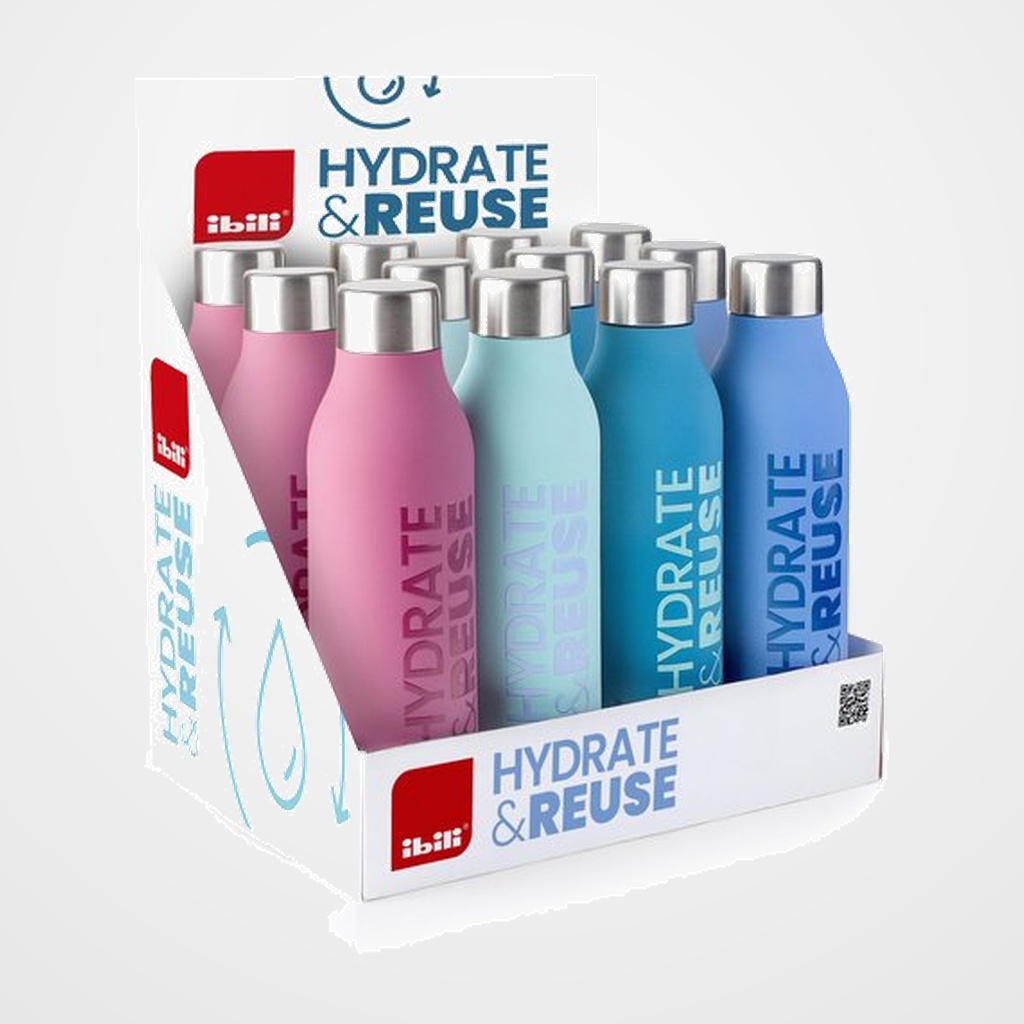 BOTELLA TERMO H&R 500 ml ACERO INOX ACABADO TOUCH EXPOSITOR DE 12 COLORES PASTELES