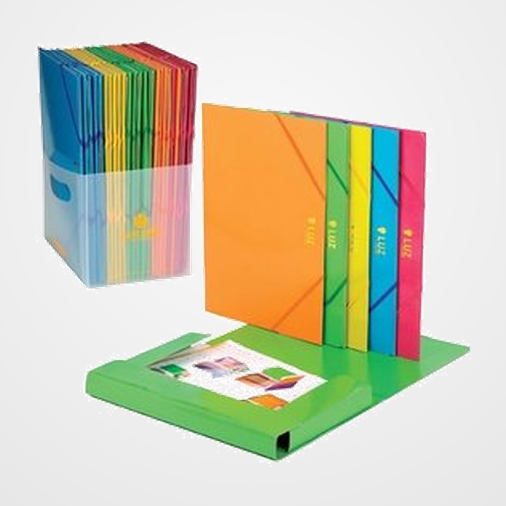 CARPETA de GOMAS y SOLAPAS CARCHIVO LUZ CARTON PLASTIFICADO BRILLO Fº FUCSIA