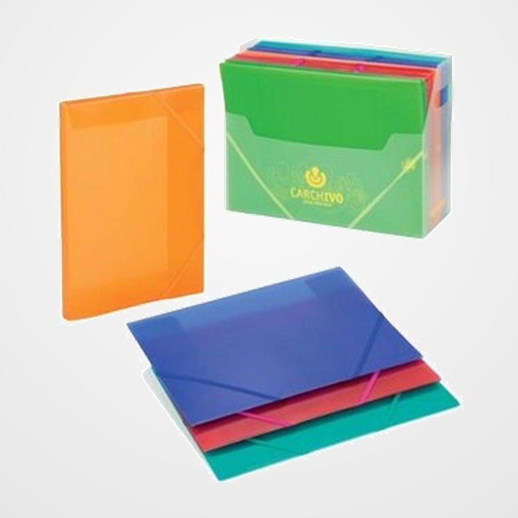 CARPETA de GOMAS y SOLAPAS CARCHIVO PP TRANS. Fº FLUOR ROJO