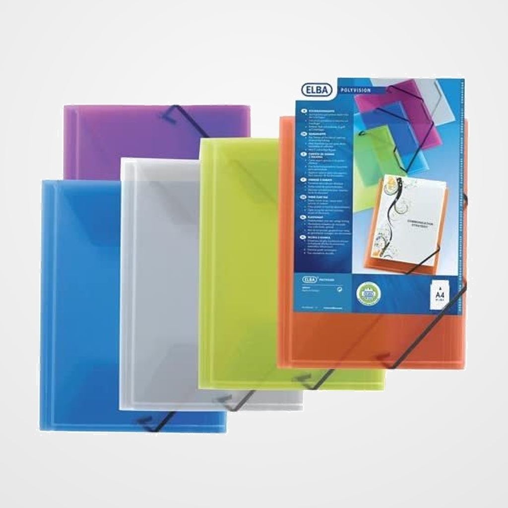 CARPETA de GOMAS y SOLAPAS ELBA POLYVISION PP A4 PERSONALIZABLE TRANSPARENTES