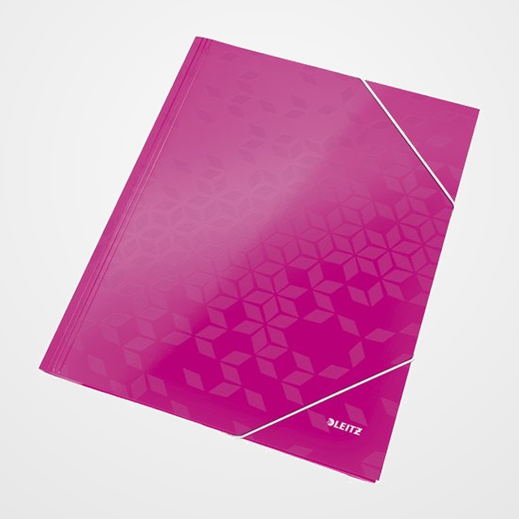 CARPETA de GOMAS y SOLAPAS LEITZ WOW CARTON PLASTIFICADO A4 FUCSIA