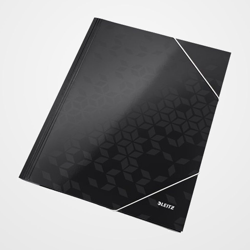 CARPETA de GOMAS y SOLAPAS LEITZ WOW CARTON PLASTIFICADO A4 NEGRO