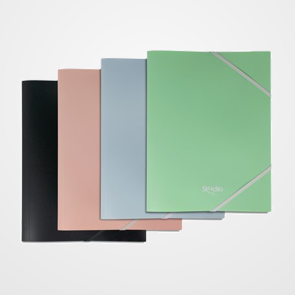 CARPETA de GOMAS y SOLAPAS PARDO PASTEL PP OPACO Fº NEGRA