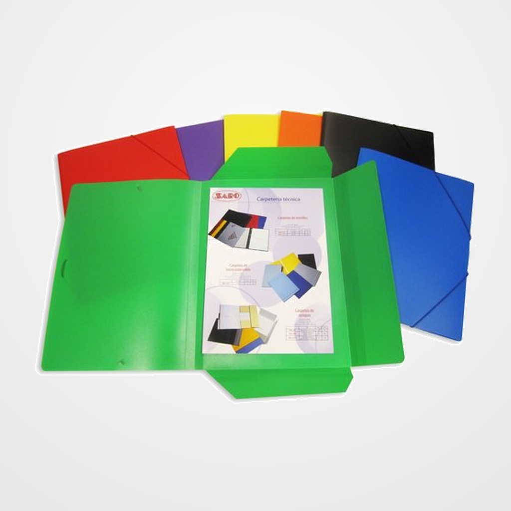 CARPETA de GOMAS y SOLAPAS SARO PP Fº SURTIDOS (6 col.)