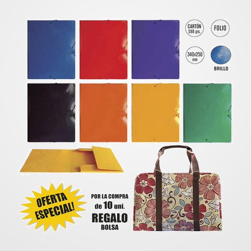 CARPETA de GOMAS y SOLAPAS SENFORT LASER CARTON PLASTIFICADO BRILLO Fº PAQUETE de 10