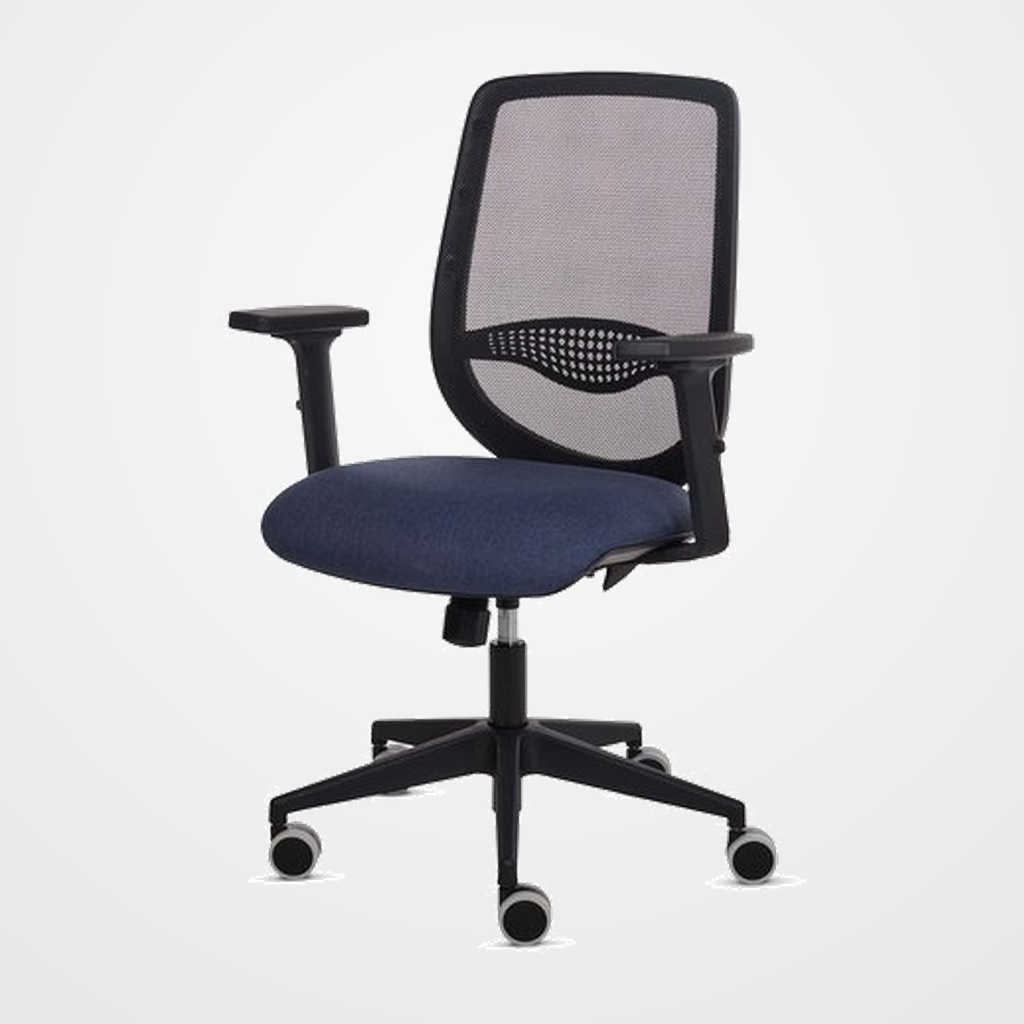 SILLA FELLOWES FLUENZA BRAZOS REGULABLES 2D RESPALDO MALLA NEGRA ASIENTO TAPIZADO AZUL