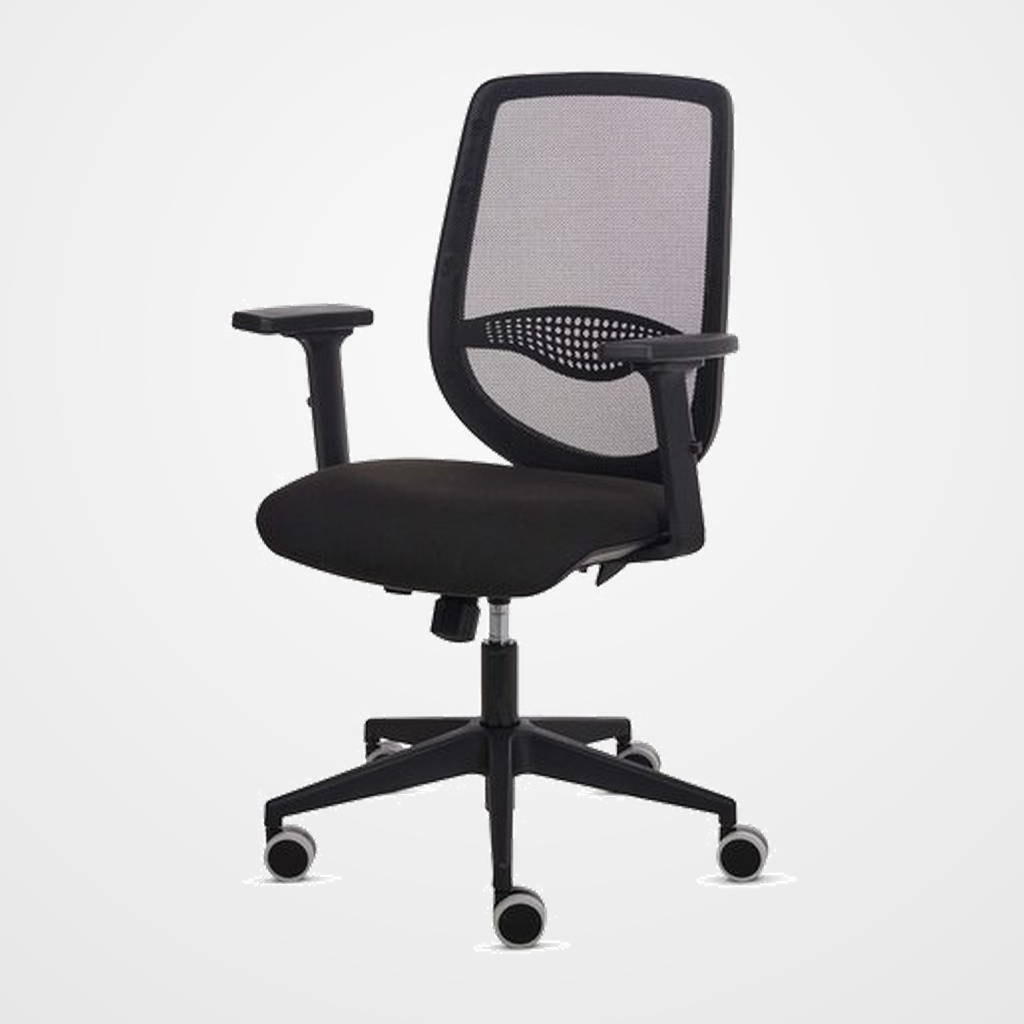 SILLA FELLOWES FLUENZA BRAZOS REGULABLES 2D RESPALDO MALLA NEGRA ASIENTO TAPIZADO NEGRO