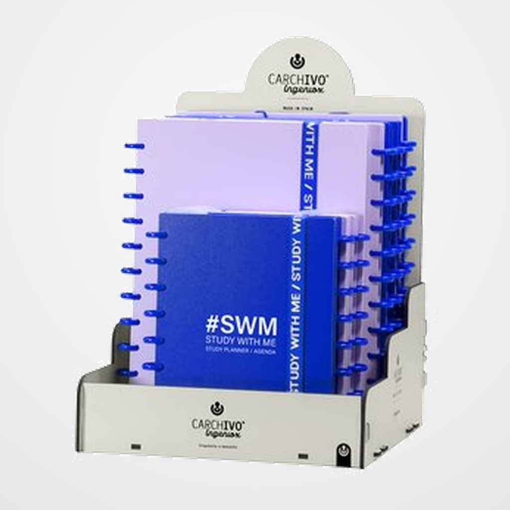 EXPOSITOR CAPSULE PREMIUM CARCHIVO INGENIOX STUDY WITH ME GAMA SURTIDO DE 12 3x CUADERNO INGENIOX A4 CUADRIC.5x5 AZUL 3x CUADERNO INGENIOX A4 CUADRIC.5x5 MALVA 1x TARIFARIO INGENIOX 30 F. AZUL 1x TARIFARIO INGENIOX 30 F. MALVA 2x AGENDA INGENIOX A5 S/V AZUL 2x AGENDA INGENIOX A5 S/V MALVA