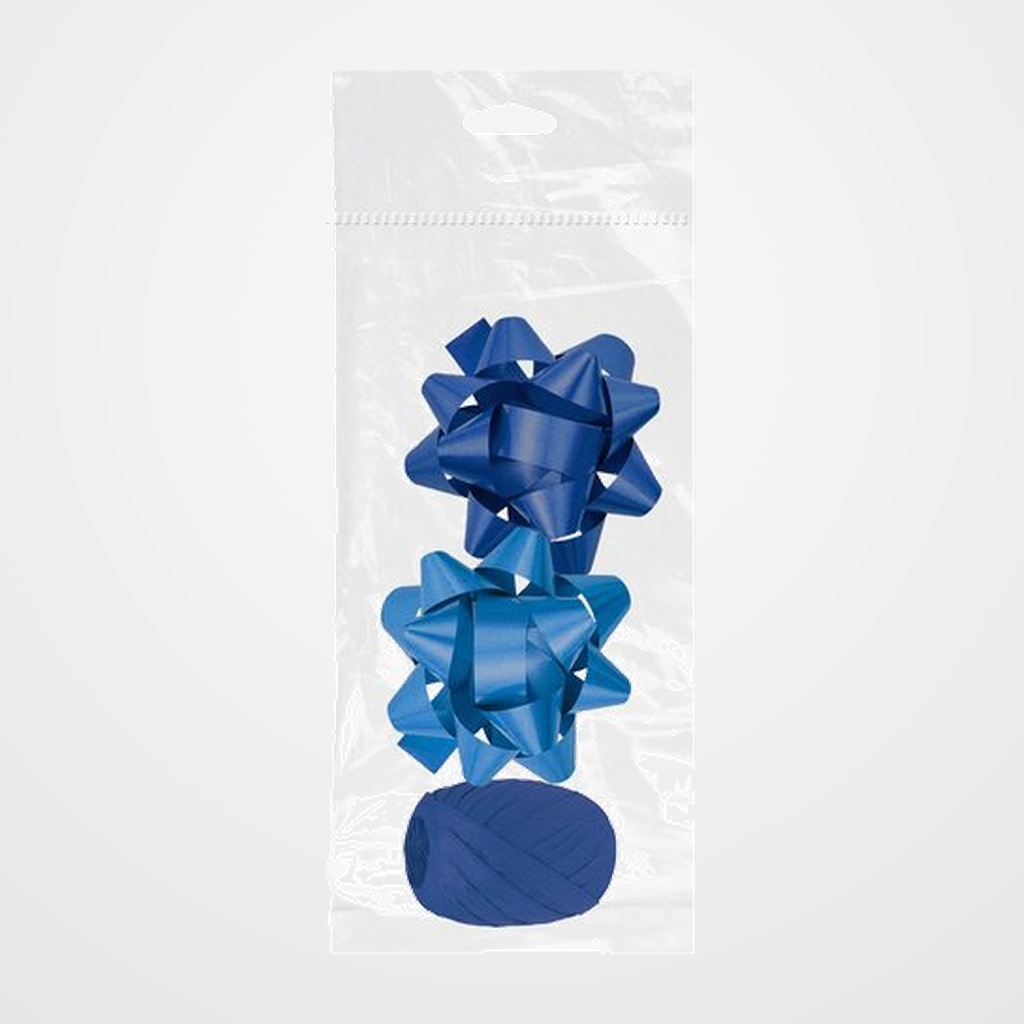 MOÑAS/COCAS DOHE de  10 mm CHIC AZUL PACK DE 2 + RAFIA 10 mm x 10 m AZUL