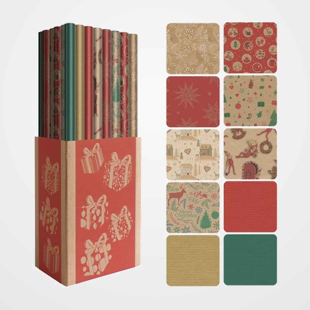 PAPEL de REGALO ROLLO DOHE 0,7x2 m (CAJA de 50) NAVIDAD KRAFT