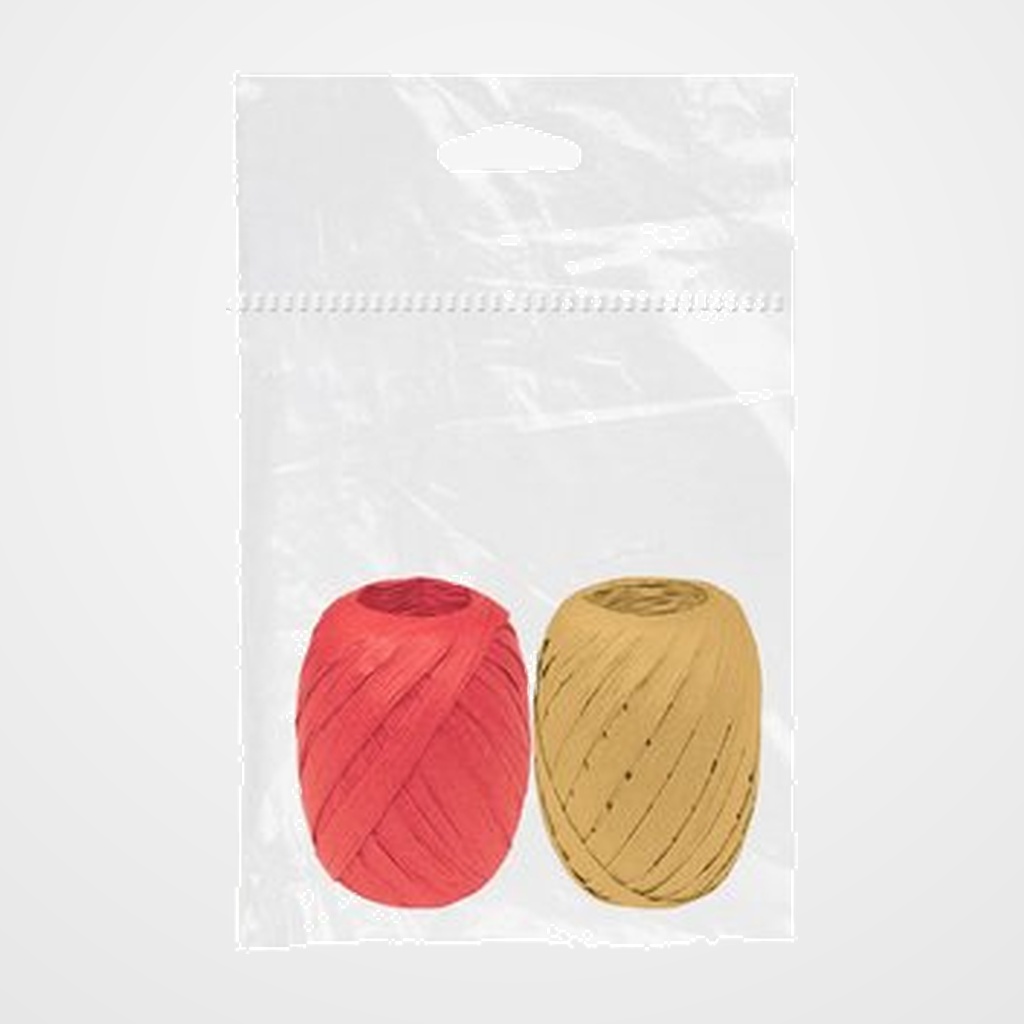 RAFIA CINTA ROLLO DOHE 10 mm x 10 m CHIC ORO Y ROJO PACK DE 2