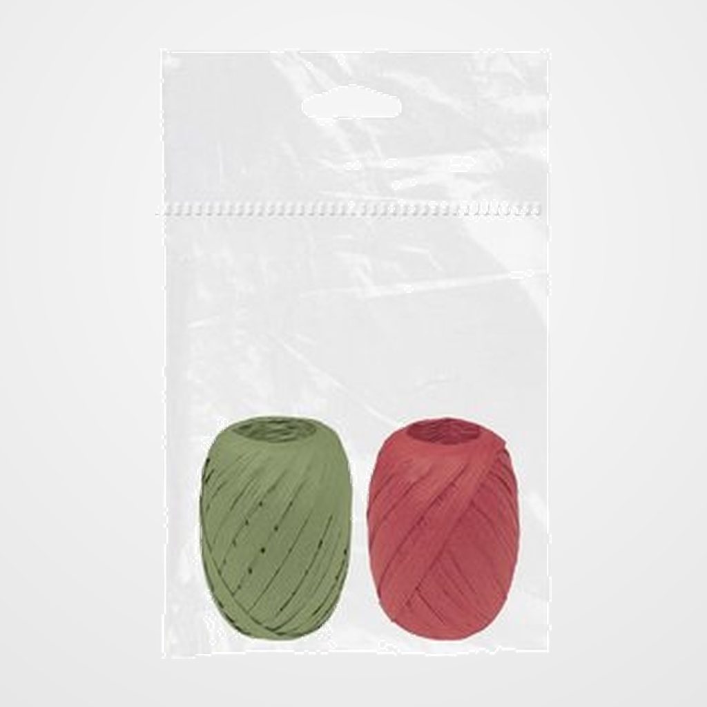 RAFIA CINTA ROLLO DOHE 10 mm x 10 m CHIC VERDE Y ROJO PACK DE 2