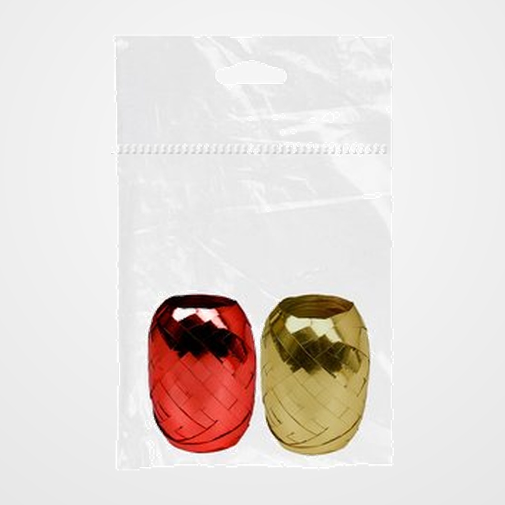 RAFIA CINTA ROLLO DOHE 10 mm x 10 m SHINY ORO Y ROJO PACK DE 2