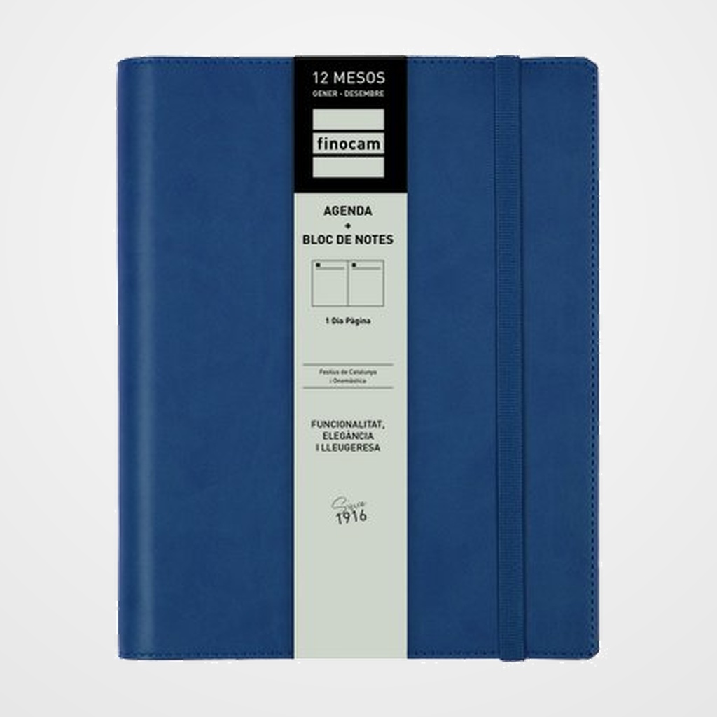 AGENDA ANUAL (2027) CATALAN FINOCAM DUO DUOBAND ESPIRAL CON CUBIERTA SINTETICA con GOMA E10 155x212 D/P BLAU