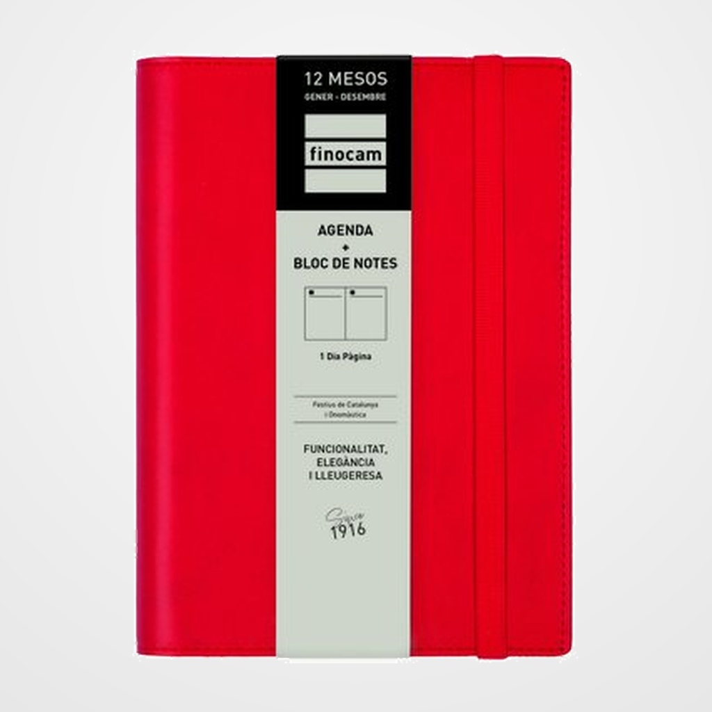 AGENDA ANUAL (2027) CATALAN FINOCAM DUO DUOBAND ESPIRAL CON CUBIERTA SINTETICA con GOMA E5 117x181 D/P VERMELL