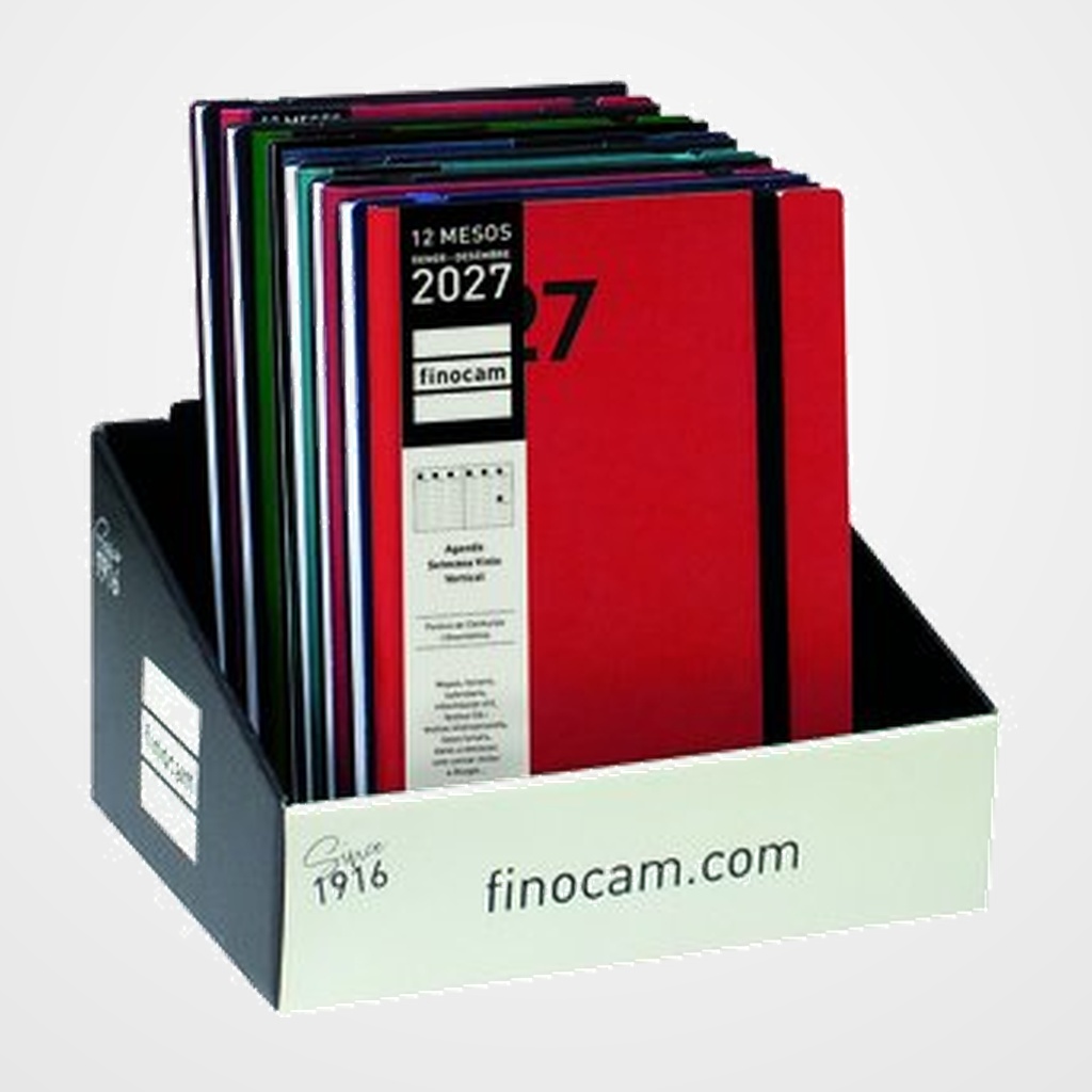 AGENDA ANUAL (2027) CATALAN FINOCAM DYNAMIC MARA COSIDA tapa FLEXIBLE con GOMA Y10 140x204 S/V ASSORTIMENT EXPOSITOR DE 14