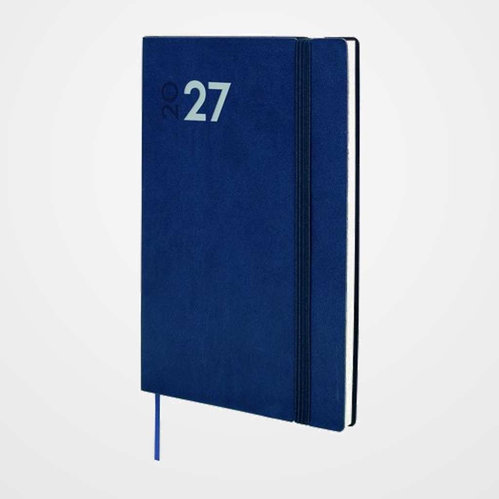 AGENDA ANUAL (2027) CATALAN FINOCAM DYNAMIC MARA COSIDA tapa FLEXIBLE con GOMA Y10 140x204 S/V BLAU
