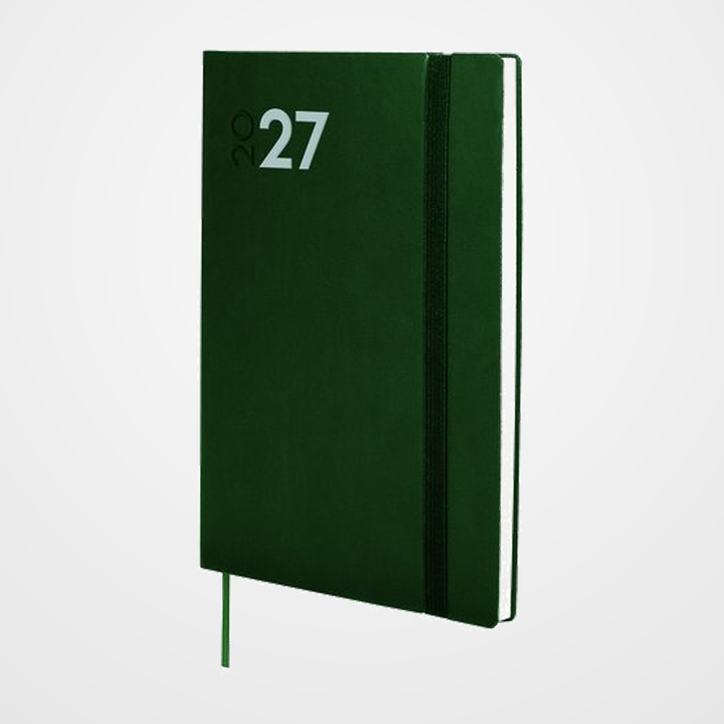 AGENDA ANUAL (2027) CATALAN FINOCAM DYNAMIC MARA COSIDA tapa FLEXIBLE con GOMA Y10 140x204 S/V VERD