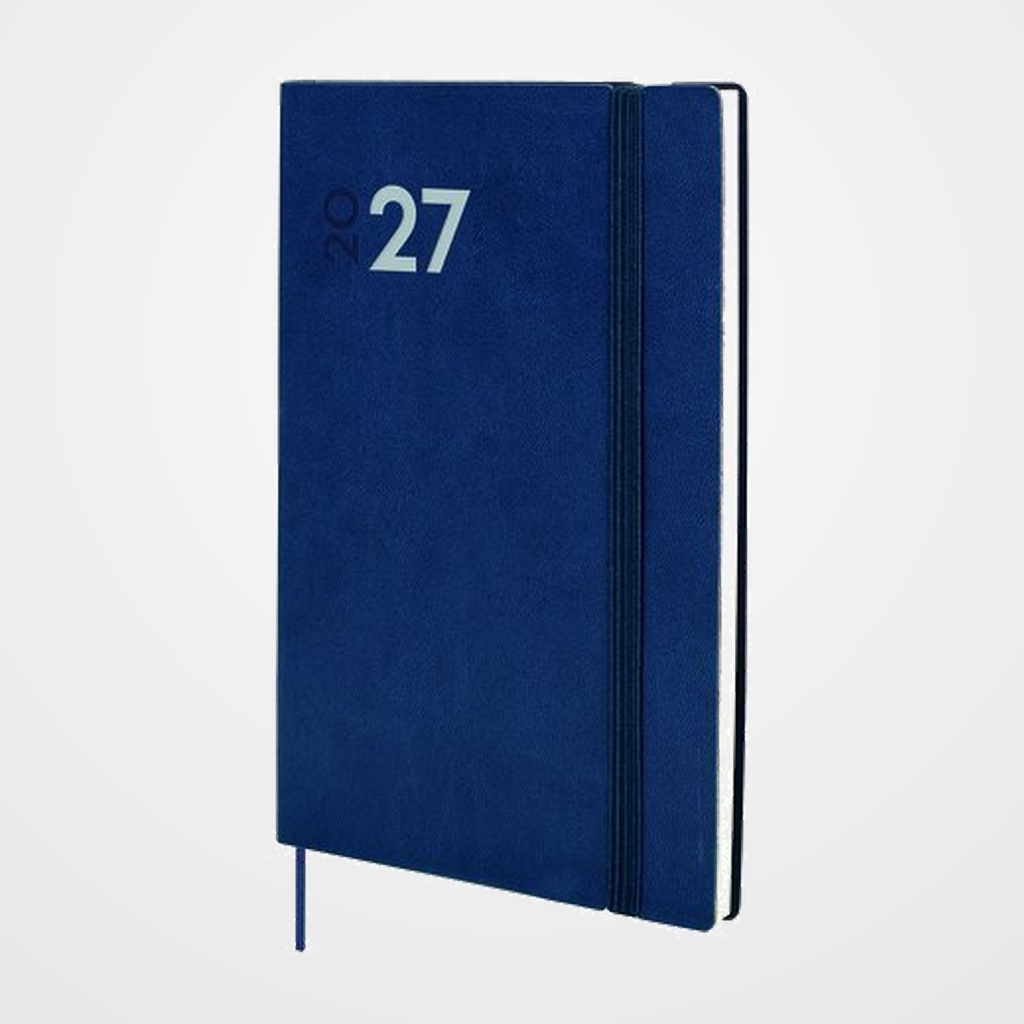 AGENDA ANUAL (2027) CATALAN FINOCAM DYNAMIC MARA COSIDA tapa FLEXIBLE con GOMA Y11 165x240 S/V BLAU