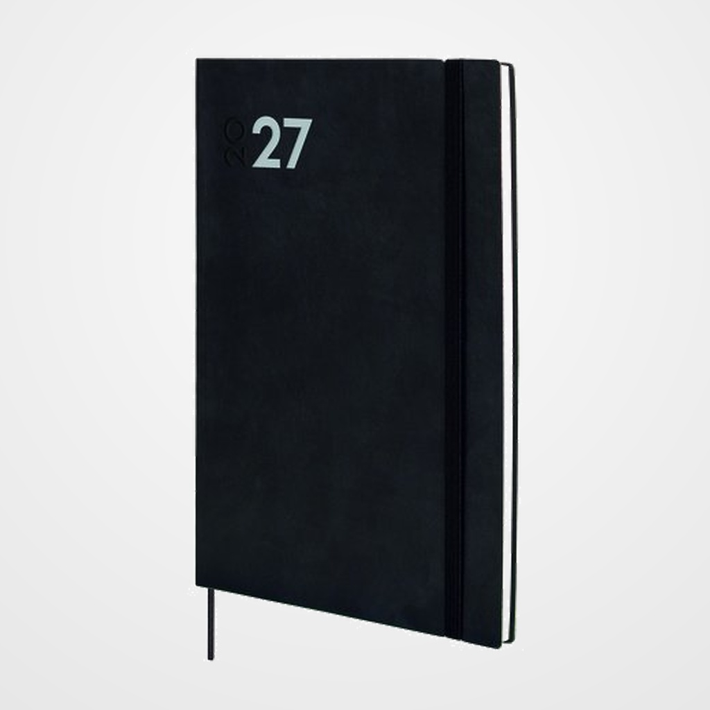 AGENDA ANUAL (2027) CATALAN FINOCAM DYNAMIC MARA COSIDA tapa FLEXIBLE con GOMA Y11 165x240 S/V NEGRE