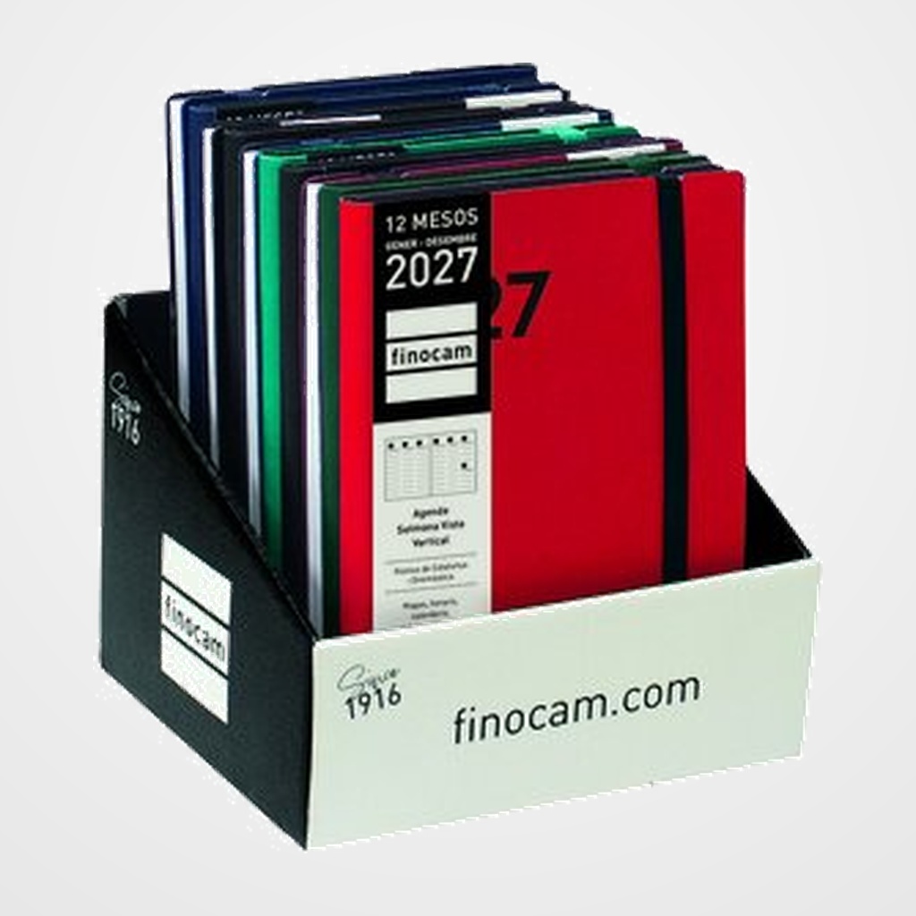 AGENDA ANUAL (2027) CATALAN FINOCAM DYNAMIC MARA COSIDA tapa FLEXIBLE con GOMA Y4 12x17 S/V ASSORTIMENT EXPOSITOR DE 10