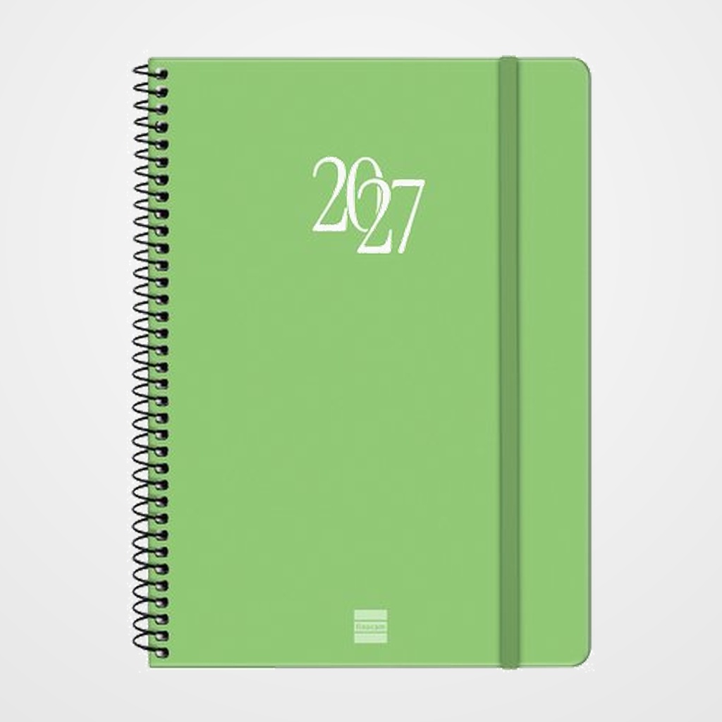 AGENDA ANUAL (2027) CATALAN FINOCAM ESPIRAL BASIC MY ESPIRAL tapa EXTRA con GOMA E10 155x212 S/V APAIS. VERD