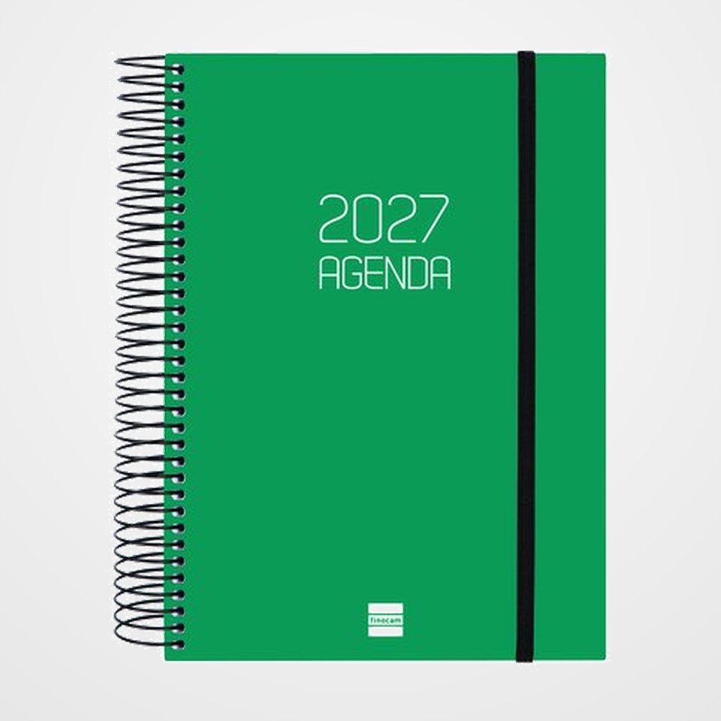AGENDA ANUAL (2027) CATALAN FINOCAM ESPIRAL BASIC OPAQUE ESPIRAL tapa PP con GOMA E10 155x212 D/P VERD