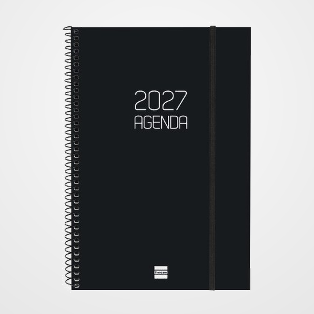 AGENDA ANUAL (2027) CATALAN FINOCAM ESPIRAL BASIC OPAQUE ESPIRAL tapa PP con GOMA E11 165x242 S/V NEGRE